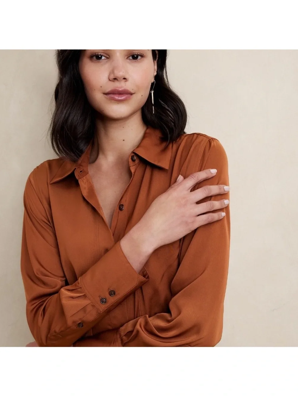 Banana Republic Long Button-Front Shirt Dress in Rust - Picture 4 of 4